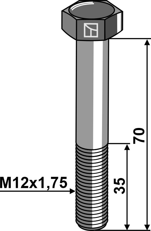 Bolt M12x1,75x70 u. møtrik - galvaniseret