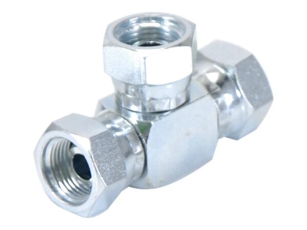 Hydraulisk T-stykke 3/8'' BSP Drejelig hun x 3/8'' BSP Drejelig hun x 3/8'' BSP Drejelig hun