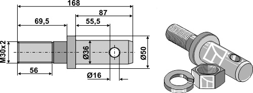 Bolt for liftarm Cat.III