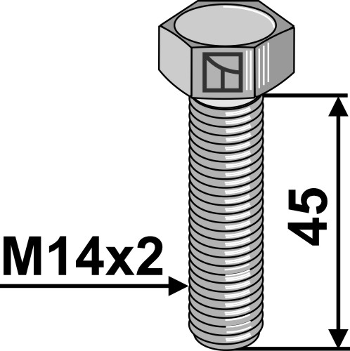 Bolt M14x2x45 u. møtrik - galvaniseret