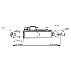 Topstang (hydraulisk) (Kat.3/3 (Ø32/32mm)) Led og Krog, Cylinderdiameter: 90mm, Min. længde : 580mm.