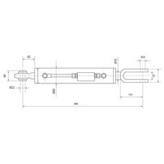 Liftregulering (hydraulisk) m/slanger (Leveres med: Slanger) - Kugle Ø 22mm - Gaffel Hul Ø 22mm - Min. længde: 480mm, Cylinderdiameter: 70mm.