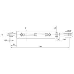Liftregulering (hydraulisk) m/slanger (Leveres med: Slanger) - Kugle Ø 22mm - Gaffel Hul Ø 23x50mm - Min. længde: 540mm, Cylinderdiameter: 80mm.