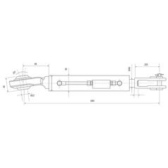 Liftregulering (hydraulisk) m/slanger (Leveres med: Slanger) - Kugle-Vinklet Ø 22mm - Gaffel Hul Ø 29x60mm - Min. længde: 640mm, Cylinderdiameter: 80mm.