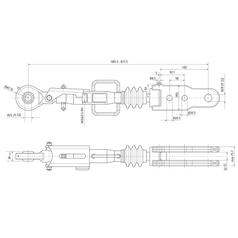 Liftregulering (hydraulisk) m/slanger (Leveres med: Slanger) - Kugle Ø 22mm - Gaffel Hul Ø 28 & 28x90mm - Min. længde: 690mm, Cylinderdiameter: 80mm.