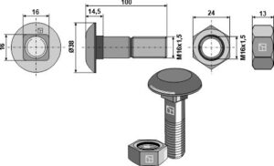 16100sr Plovbolt M16x1,5x100 med møtrik