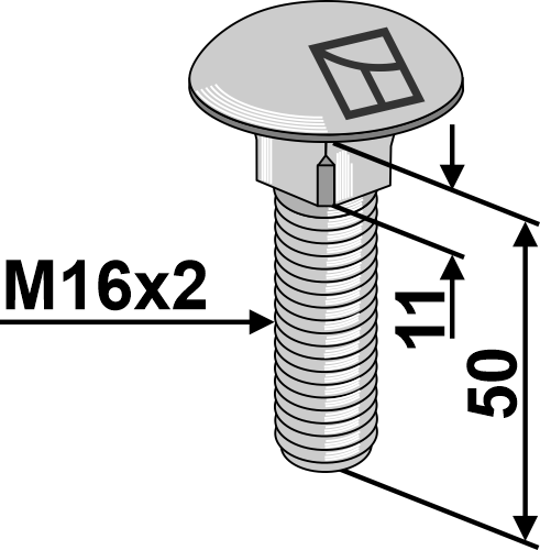 Brædder bolt M16x2x50 galvaniseret