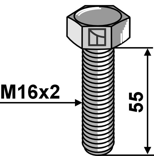 Bolt M16x2x55 u. møtrik - galvaniseret