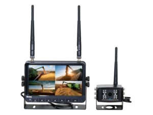 Kamerasystem (trådløs) med 1 x 7'' Digital Wireless 4QUAD split HD monitor with audio and DVR function, 1 x CMOS digital wireless camera with microphone, 1 x Solskærm, 1 x Beslag, 1 x Manual