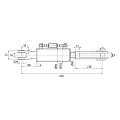 Liftregulering (hydraulisk) m/slanger (Leveres med: -) - Gaffel Hul Ø 25mm - Gaffel Hul Ø 29x60mm - Min. længde: 620mm, Cylinderdiameter: 90mm.