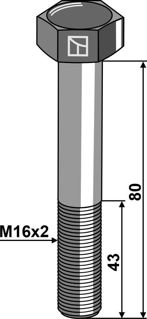 Bolt M16x2x80 u. møtrik