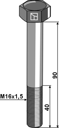 Bolt M16x1,5x90 u. møtrik - galvaniseret