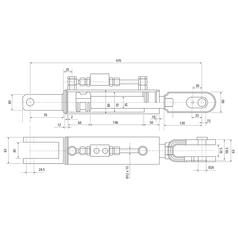 Liftregulering (hydraulisk) m/slanger (Leveres med: -) - Gaffel Hul Ø 25mm - Gaffel Hul Ø 26mm - Min. længde: 470mm, Cylinderdiameter: 63mm.