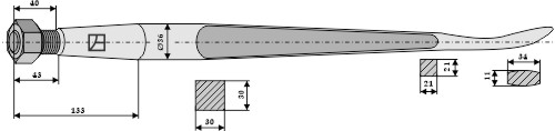 Frontlæssertand (Skeformet) - 1100mm
