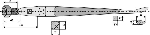 Frontlæssertand (Skeformet) - 1100mm