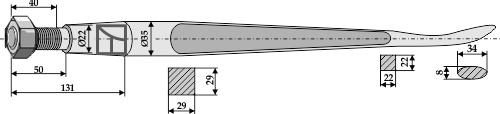 Frontlæssertand (Skeformet) - 1250mm