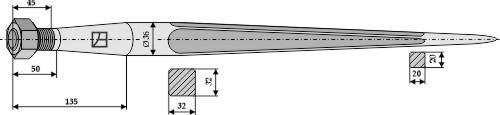 Frontlæssertand - 800mm
