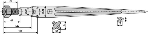 Frontlæssertand - 890mm