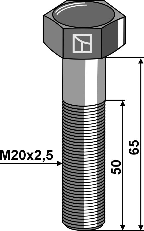 Bolt M20x2,5x65 u. møtrik