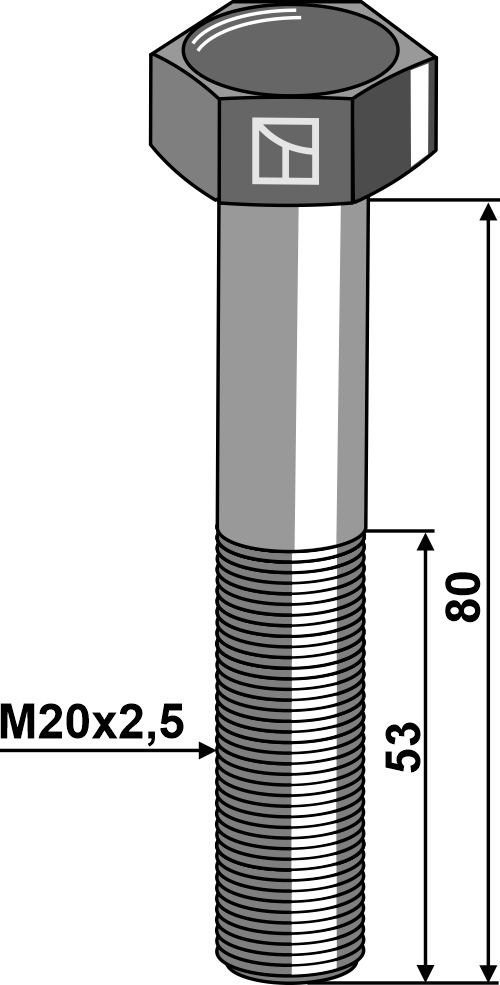 Bolt M20x2,5x80 u. møtrik