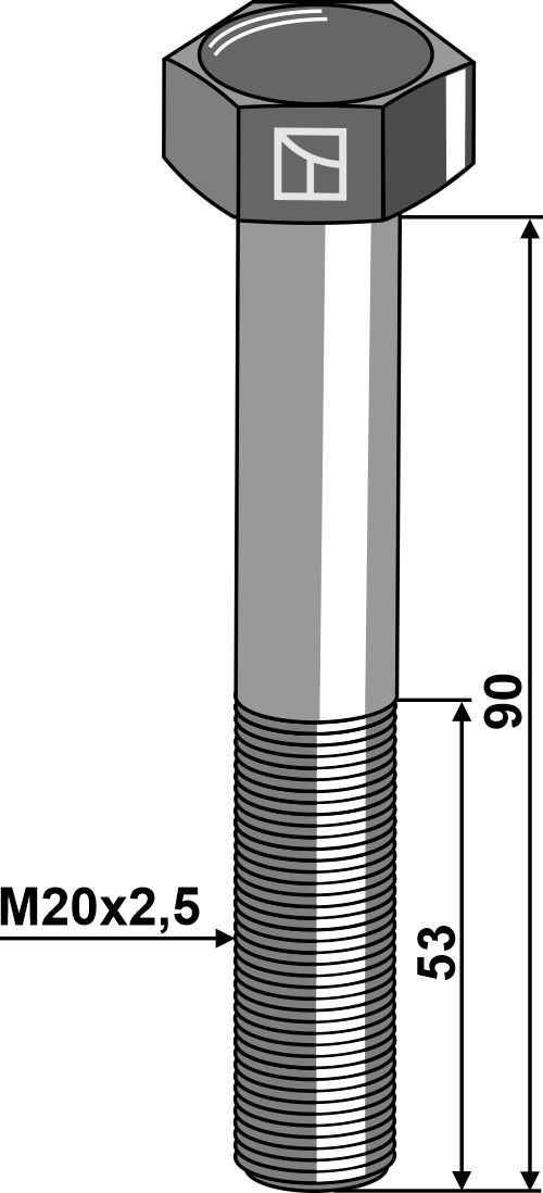 Bolt M20x2,5x90 u. møtrik