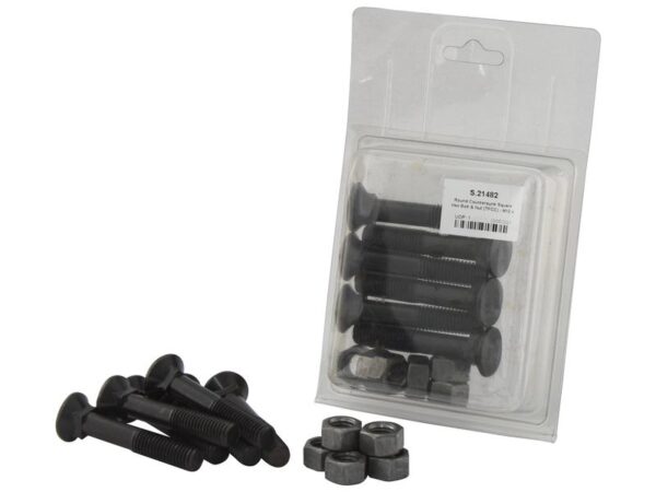 Monteringsbolt (rund) & Møtrik - M12 x 70mm, Trækstyrke 12.9 (6 stk. Agripak)