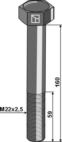Bolt M22x2,5x160 u. møtrik