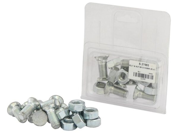 Monteringsbolt (rund) & Møtrik - M12 x 30mm, Trækstyrke 8.8 (8 stk. Agripak)