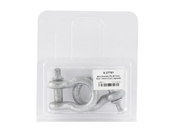 Sjækel (m/skrue)(bue), Stift Ø11mm, Størrelse: 10mm (2 stk. Agripak)