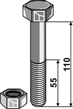 30-101-010 Bolt M20x2,5x110 - 8.8 m. møtrik