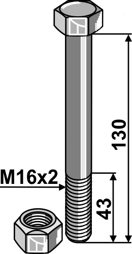 30-101-019 Bolt M16x2x130 - 8.8 m. låsemøtrik
