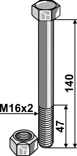 Bolt M16x2x140 - 8.8 m. låsemøtrik