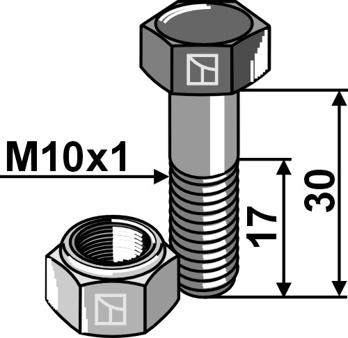 Bolt M10x1x30 m. låsemøtrik