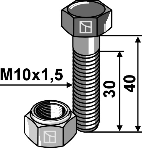 Bolt M10x1,5x40 m. låsemøtrik