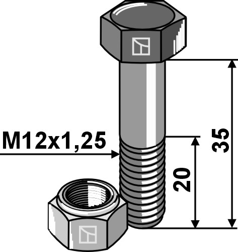 Bolt M12x1,25x35 m. låsemøtrik