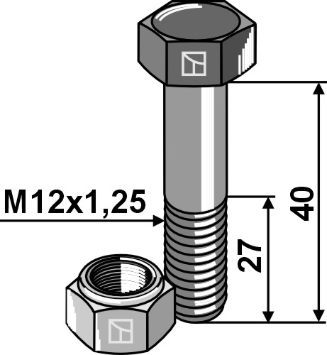 Bolt M12x1,25x40 m. låsemøtrik