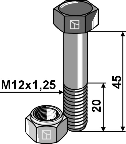 Bolt M12x1,25X45 m. låsemøtrik