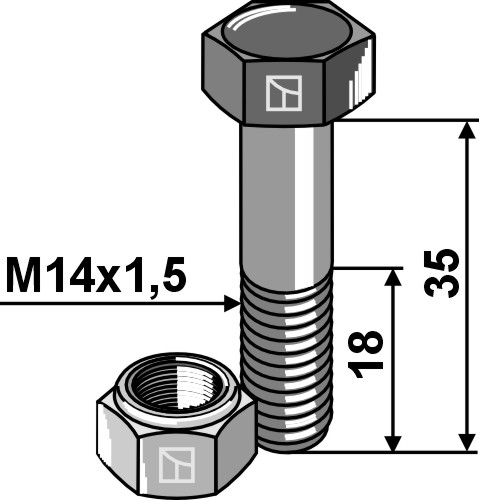 Bolt M14x1,5x35 m. låsemøtrik