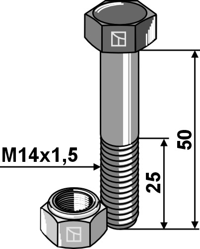 Bolt M14x1,5x50 m. låsemøtrik