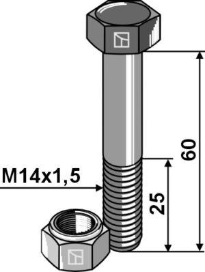 30-1460 Bolt M14x1,5x60 m. låsemøtrik