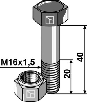 Bolt M16x1,5x40 m. låsemøtrik