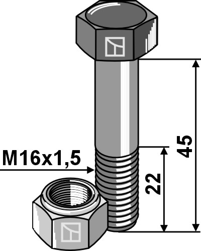 Bolt M16x1,5x45 m. låsemøtrik