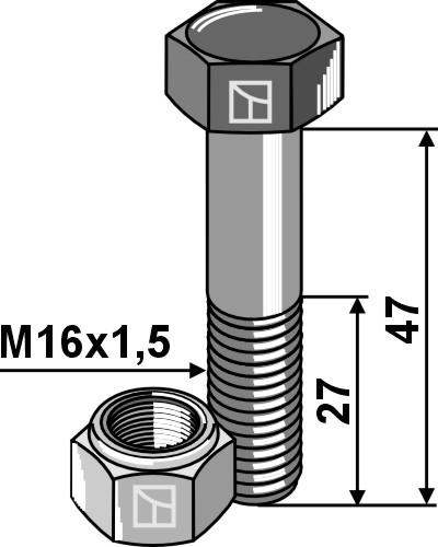 Bolt M16x1,5x47 m. låsemøtrik