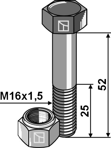 Bolt M16x1,5x52 m. låsemøtrik