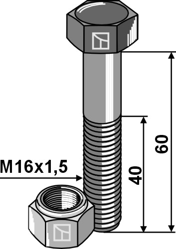 Bolt M16x1,5x60 m. låsemøtrik