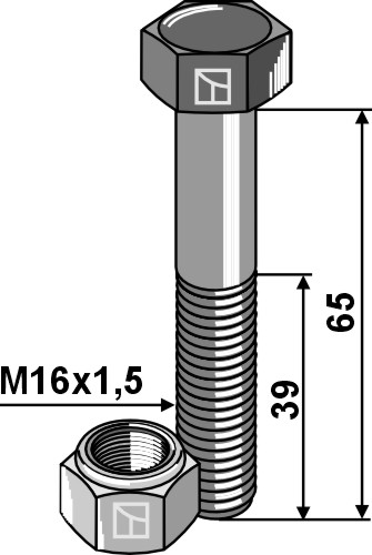 Bolt M16x1,5x65 m. låsemøtrik