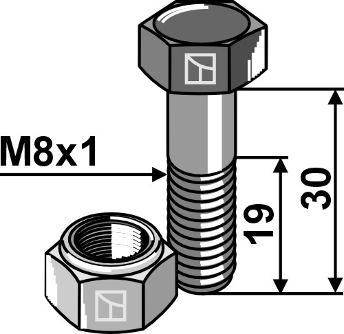 Bolt M8x1x30 m. låsemøtrik