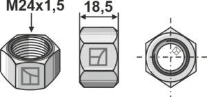 30-mu24-10l Møtrik M24x1,5 - galvaniseret - venstre gevind