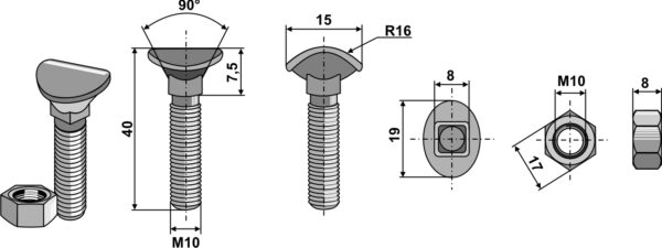 Spidsbolt - M10x40 - 6.8