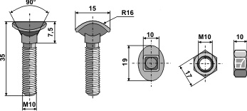 Spidsbolt - M10x35 - 8.8